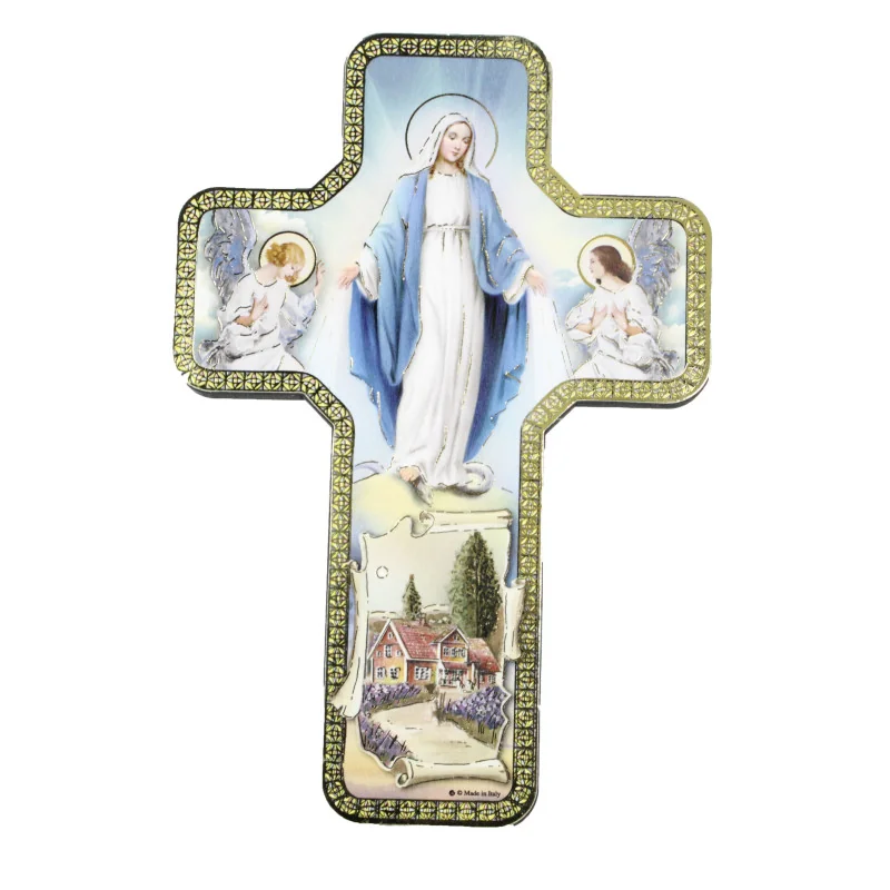 Miraculous Virgin Cross with Angels 18x12 cm