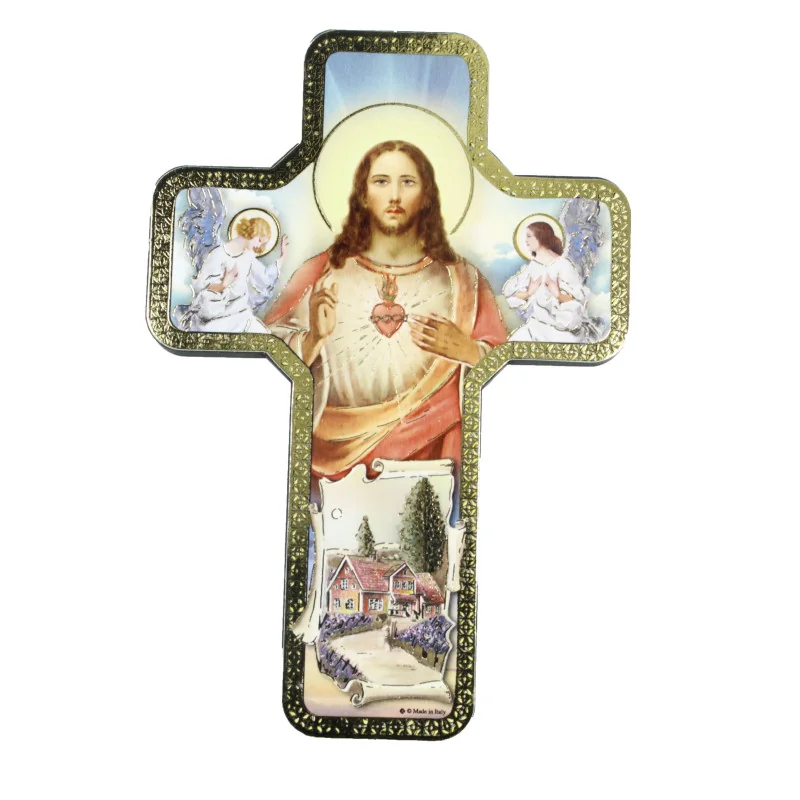 Sacred Heart of Jesus Cross with Angels 18x12 cm