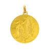 Round-shaped gold-plated medal, Our Lady Portrait and Lourdes Apparition