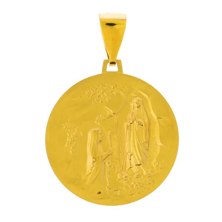 Médaille Vierge Marie revers Apparition de Lourdes 30 mm Plaqué Or