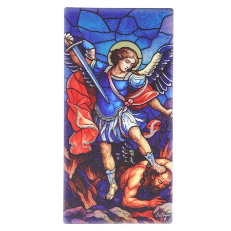 Cornice in legno di San Michele su sfondo blu, 6x12 cm