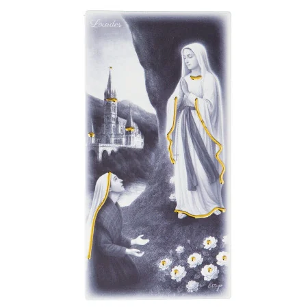 Cadre de l'Apparition de Lourdes en noir et blanc 6x12cm