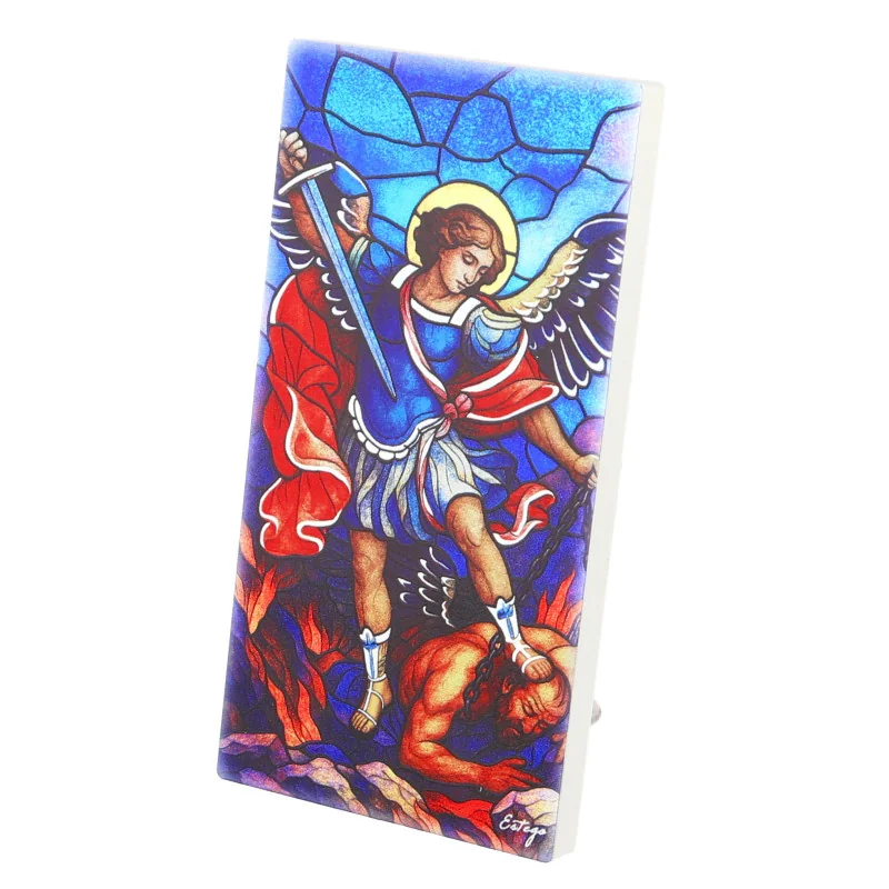 Cornice in legno di San Michele su sfondo blu, 6x12 cm