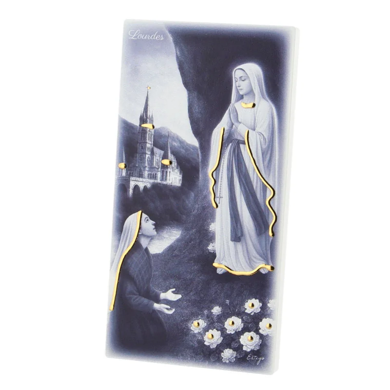 Cornice in legno dell’Apparizione di Lourdes in bianco e nero 6x12 cm