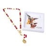 Chapelet de Saint Michel doré et perles rouges avec prière