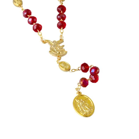 Chapelet de Saint Michel doré et perles rouges avec prière
