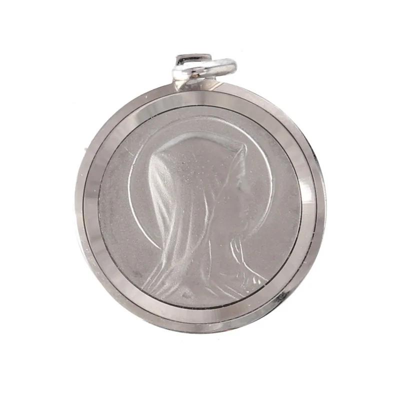Silver medal double sided Holy Mary in profile and Apparition 25 mm