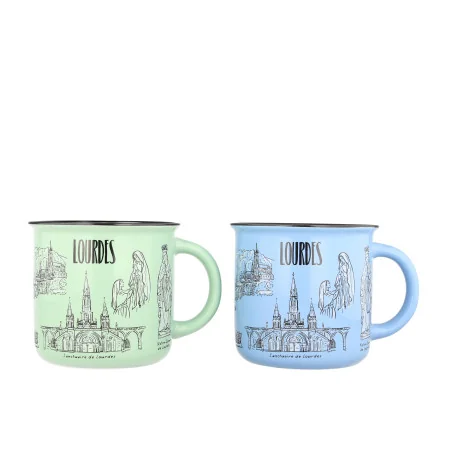 Tazza Mug in ceramica blu decorata con immagini di Lourdes