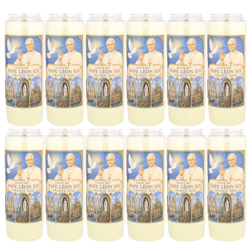 Lot de 12 Bougies Neuvaine Pape Léon XIV à Lourdes