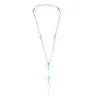 Chapelet en bois blanc sur corde bleu et paters bleus