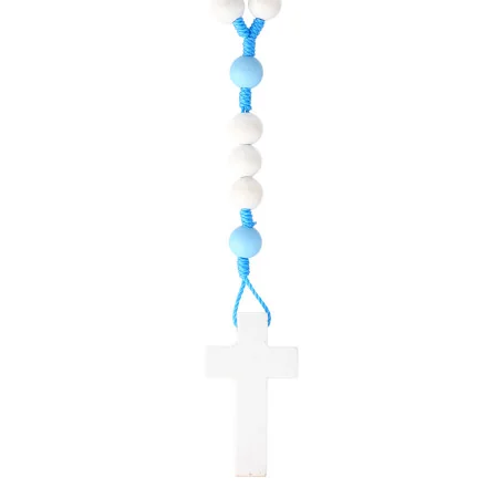 Chapelet en bois blanc sur corde bleu et paters bleus