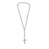 Chapelet en bois blanc sur corde bleu et paters bleus
