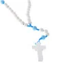 Chapelet en bois blanc sur corde bleu et paters bleus