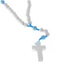 Chapelet en bois blanc sur corde bleu et paters bleus