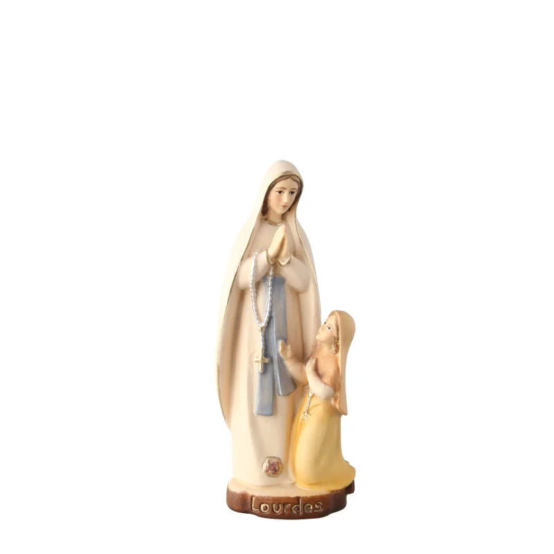 Painted wooden statue of the Apparition at Lourdes, 15cm