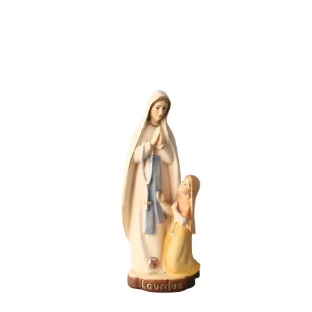Statue de l'Apparition de Lourdes en bois peint 15cm