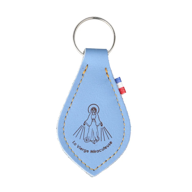 Coloured leather keyring featuring the Miraculous Virgin