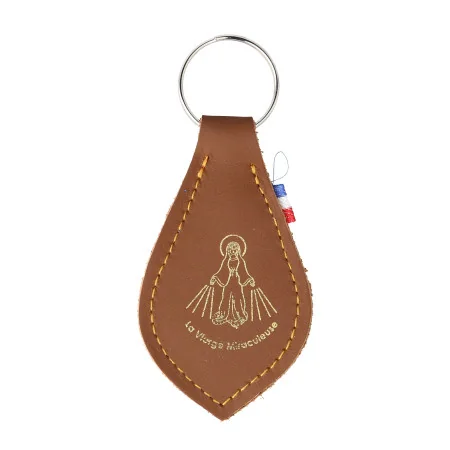 Coloured leather keyring featuring the Miraculous Virgin