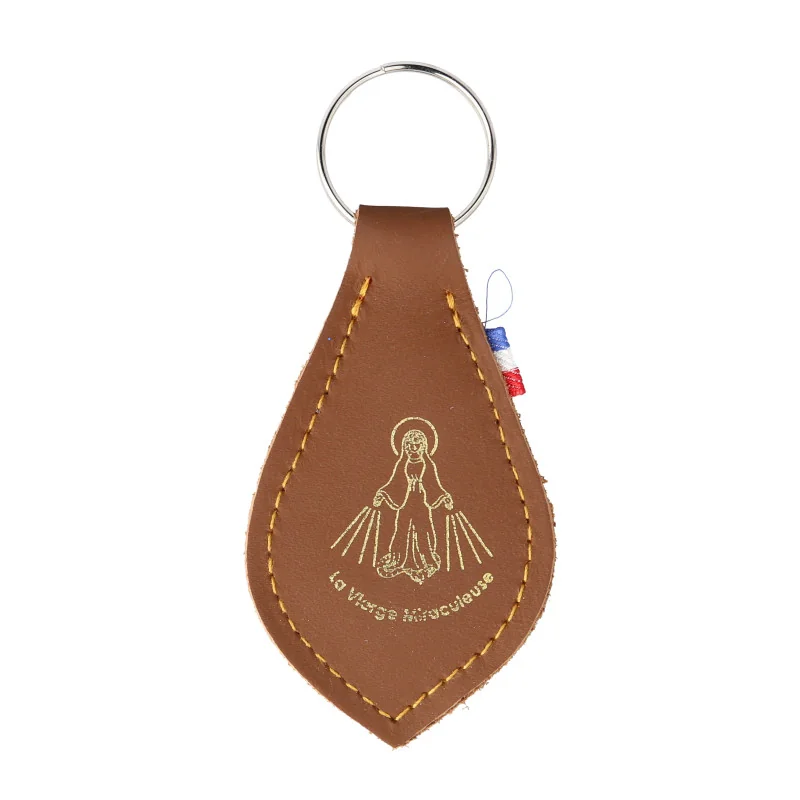 Coloured leather keyring featuring the Miraculous Virgin