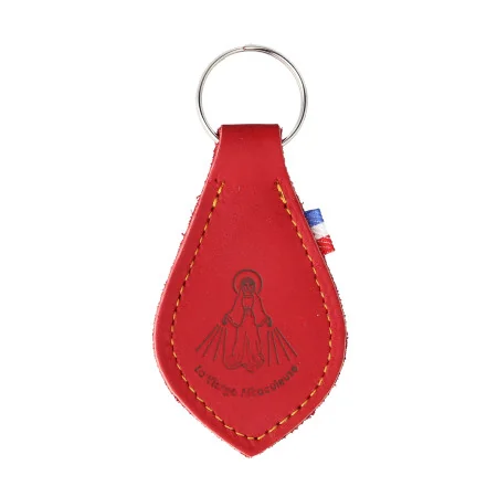Coloured leather keyring featuring the Miraculous Virgin