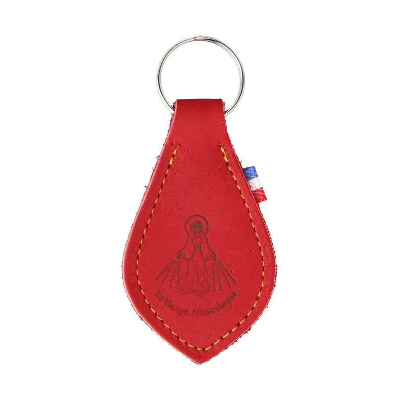 Porte-clé de la Vierge Miraculeuse en cuir de couleur