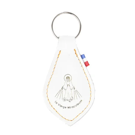 Porte-clé de la Vierge Miraculeuse en cuir de couleur