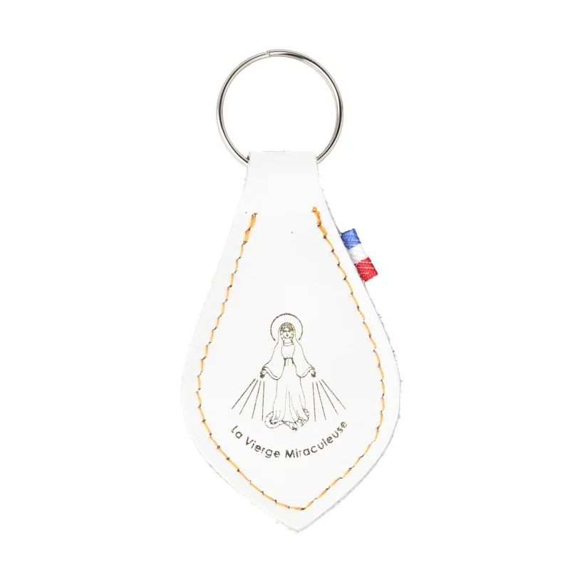 Porte-clé de la Vierge Miraculeuse en cuir de couleur
