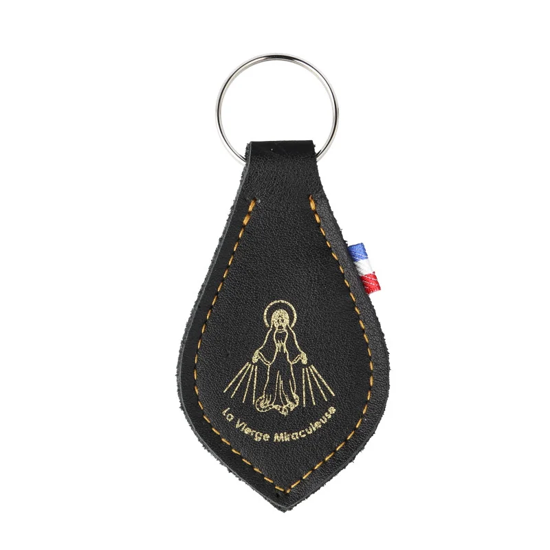 Coloured leather keyring featuring the Miraculous Virgin