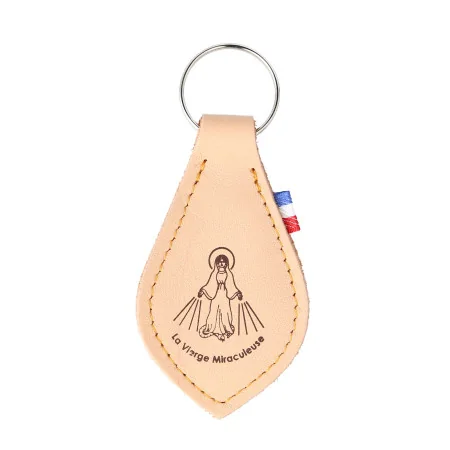Porte-clé de la Vierge Miraculeuse en cuir de couleur
