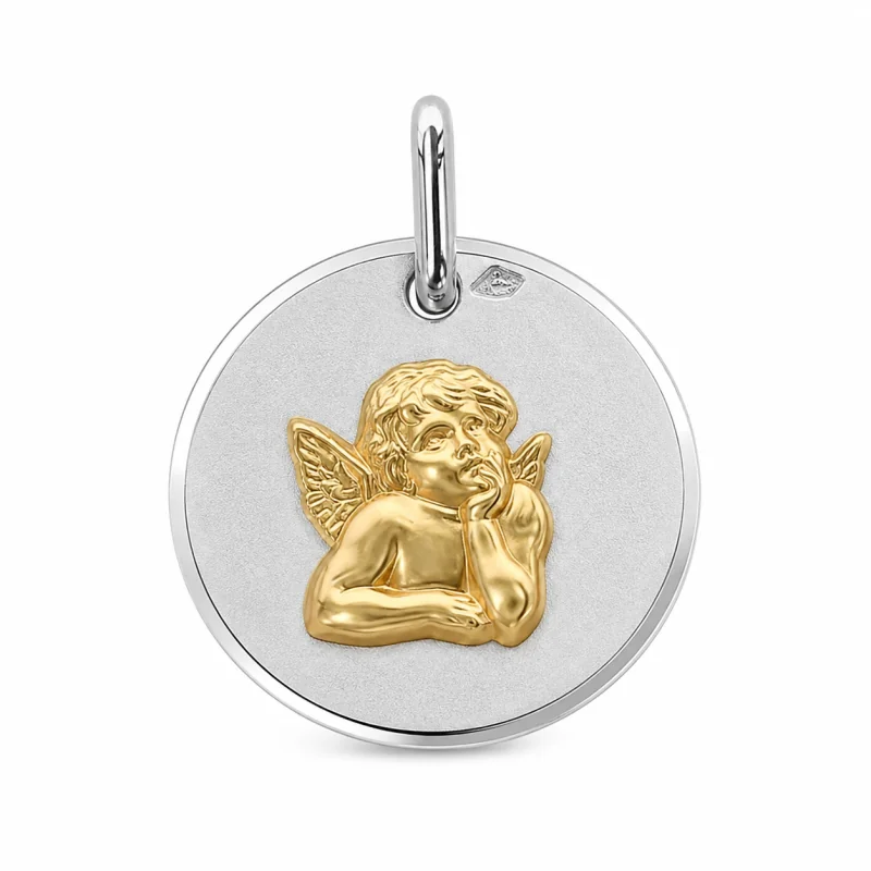 Médaille Or 18 carats Ange Raphaël en Argent 16mm