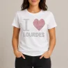 White “I Love Lourdes” T-shirt with rhinestones
