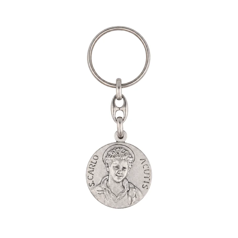 Saint Carlo Acutis keyring with the Eucharist on the reverse