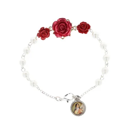 Braccialetto “dizainier” di Santa Rita con perline e rose rosse