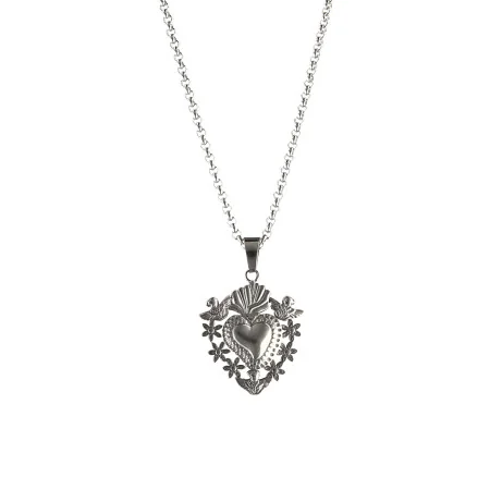 Necklace with a steel Sacred Heart ex-voto medallion