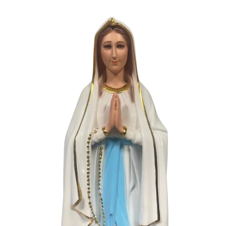 Statua della Madonna di Lourdes bianca e dorata in resina, 60 cm
