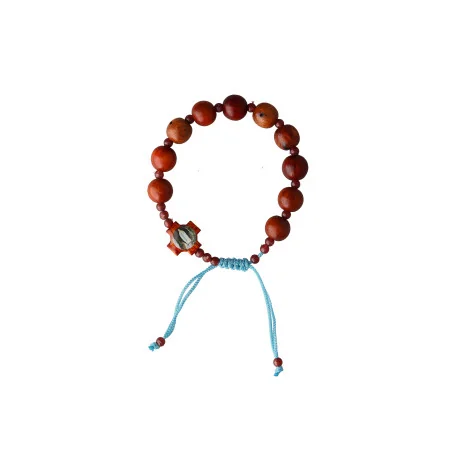 Bracciale con rosario in legno e medaglia di Nostra Signora di Lourdes