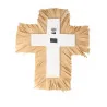 Religious cross made from seashell and raffia, 28cm