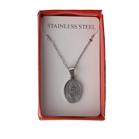 Steel necklace with a Saint Carlo Acutis medallion and illustrated box