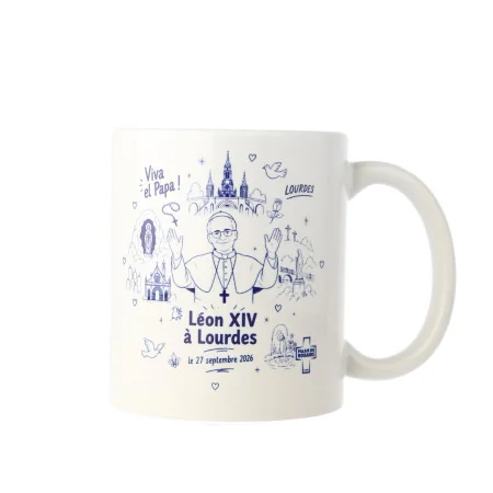 Tazza dedicata a Papa Leone XIV a Lourdes