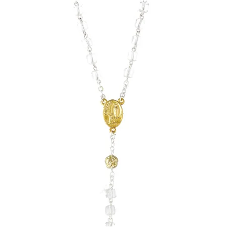 Chapelet de Lourdes en cristal et paters roses dorés et sa boite