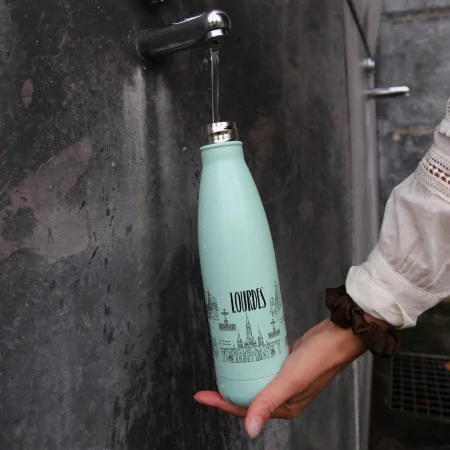 Fiaschetta isolante "Lourdes" in acciaio inox riempita con 500 ml di acqua di Lourdes