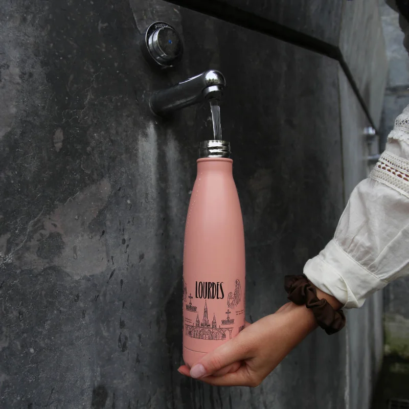 Stainless steel "Lourdes" insulated flask filled with 500ml of Lourdes water