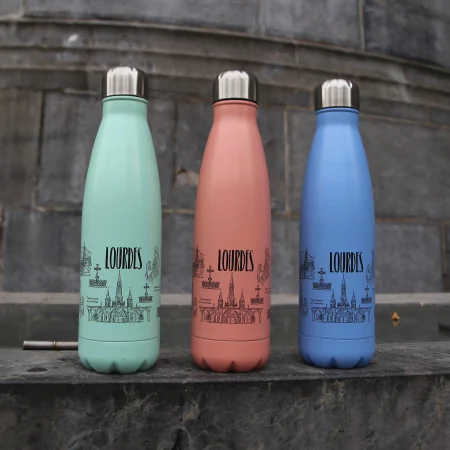 Stainless steel "Lourdes" insulated flask filled with 500ml of Lourdes water