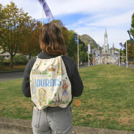 Sac à dos pochon avec Vues de Lourdes 40x40cm