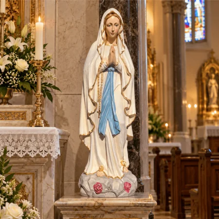 Statua della Madonna di Lourdes a colori per esterni in resina da 80 cm