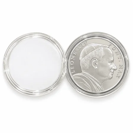 Medaglia souvenir argentata Papa Leone XIV e Lourdes