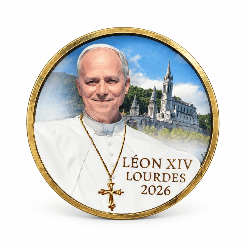 Magnet souvenir Pape Léon XIV à Lourdes 2026 en relief