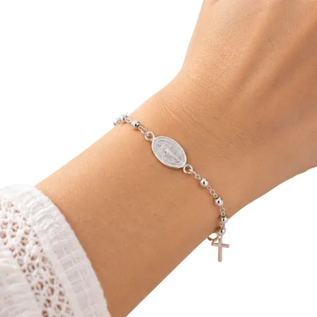 Silver rosary bracelet with...
